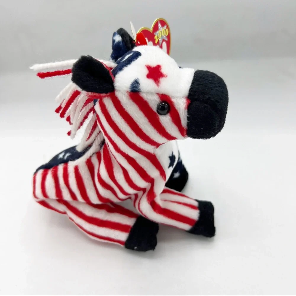 Ty Vintage 2000 Beanie LEFTY the Donkey Patriotic Red, White & Blue Plush